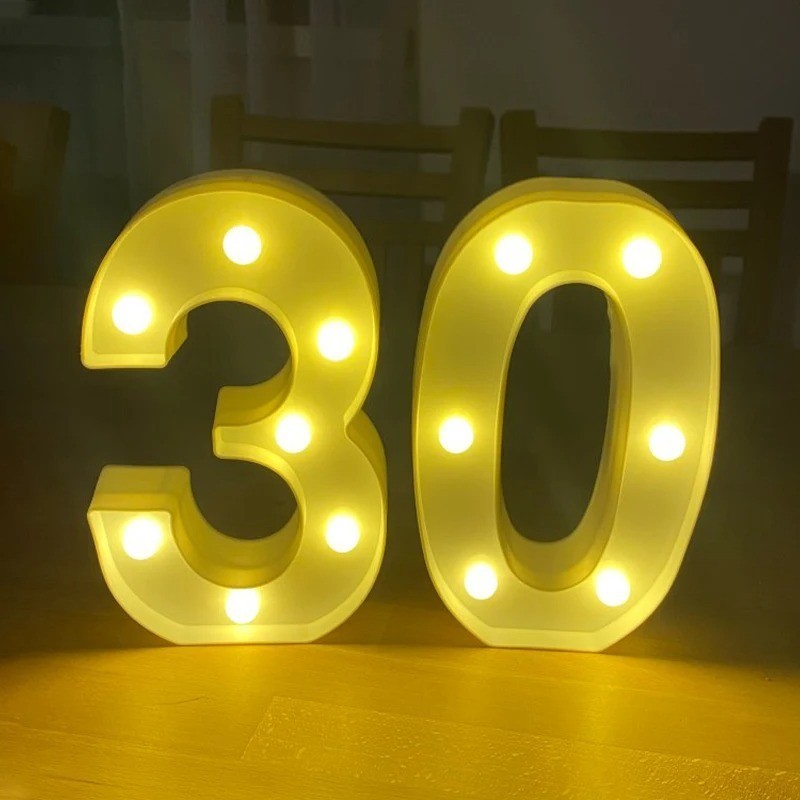 Kit 02 Números Luminária Número Led 3d Decorativa Festa + Pilha Decoração Mesa Aniversário Enfeite