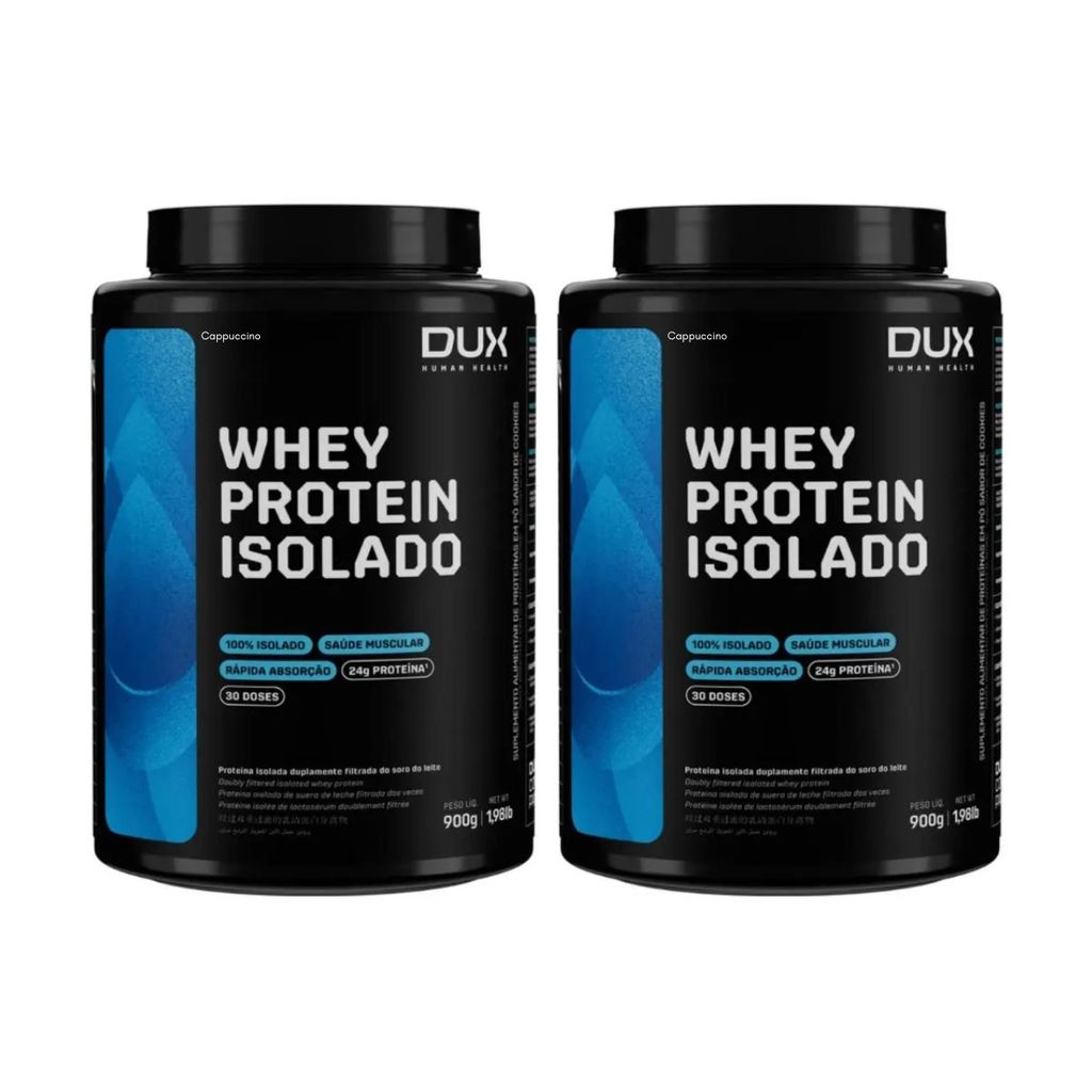 KIT 2 WHEY PROTEIN ISOLADO 24G PROTEINA CAPPUCCINO 100% PURA 900G DUX