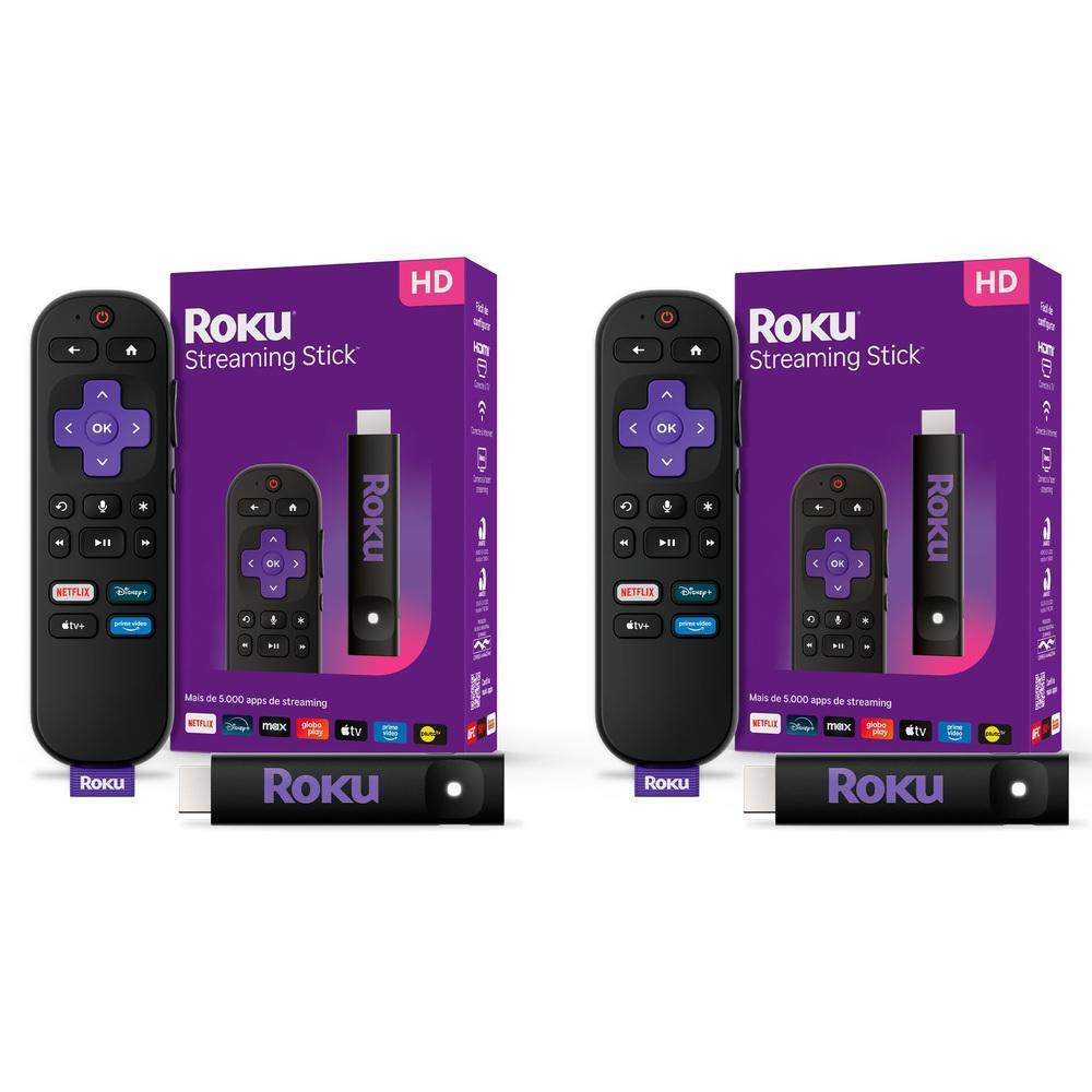 Kit 2 Roku Streaming Stick 2025 p/ TV HD/FHD c/ Voz em Oferta na Shopee