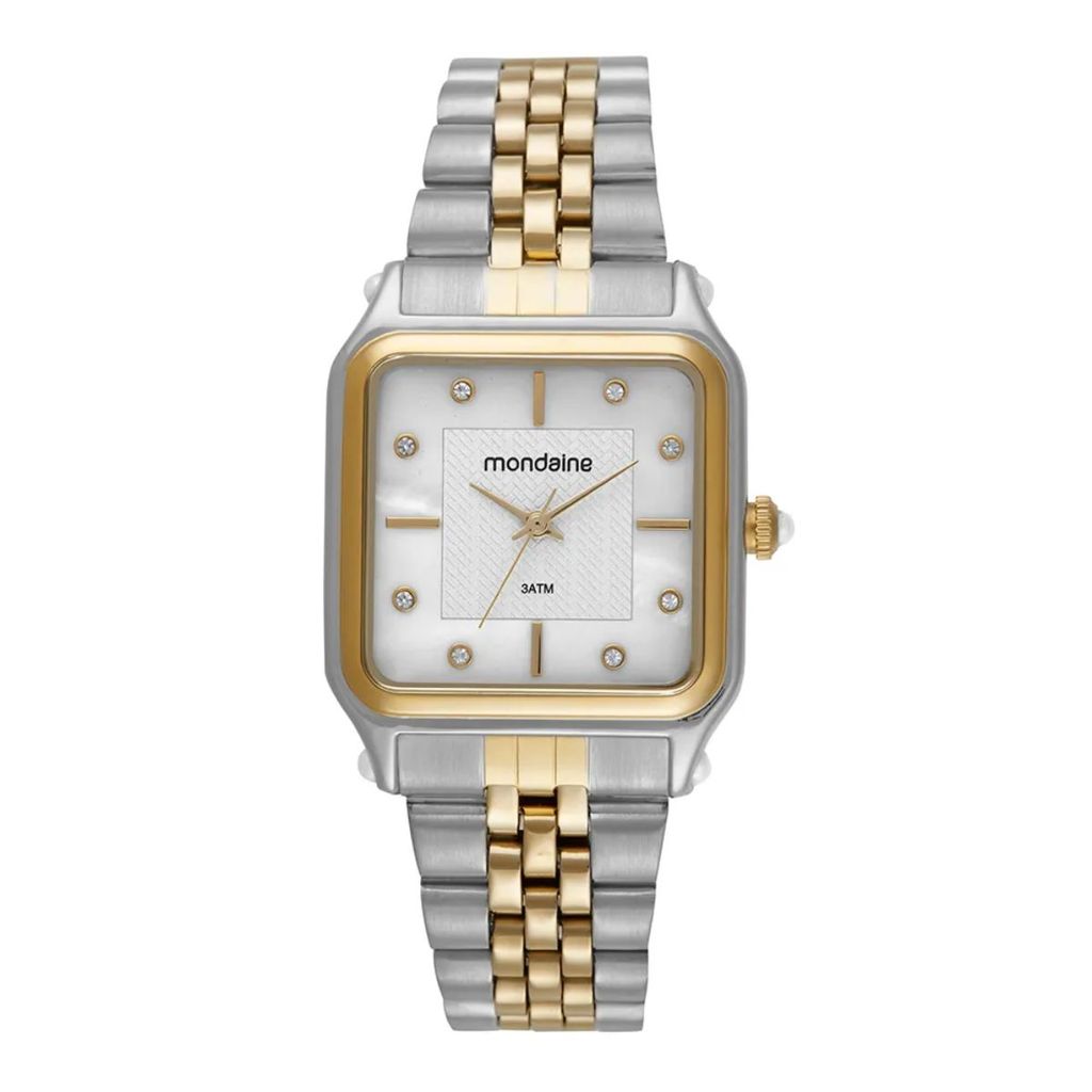 RELÓGIO MONDAINE FEMININO QUADRADO PRATA/DOURADO 32843LPMVBE2 RELÓGIO MONDAINE FEMININO QUADRADO PRATA/DOURADO 32843LPMVBE2