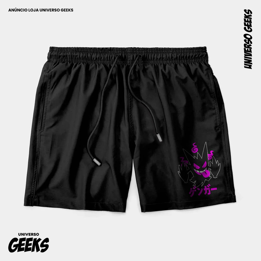 Bermuda Tactel Gengar Pokemon Short Confortável Com Elastano Ideal Lazer Treino Esportes Praia