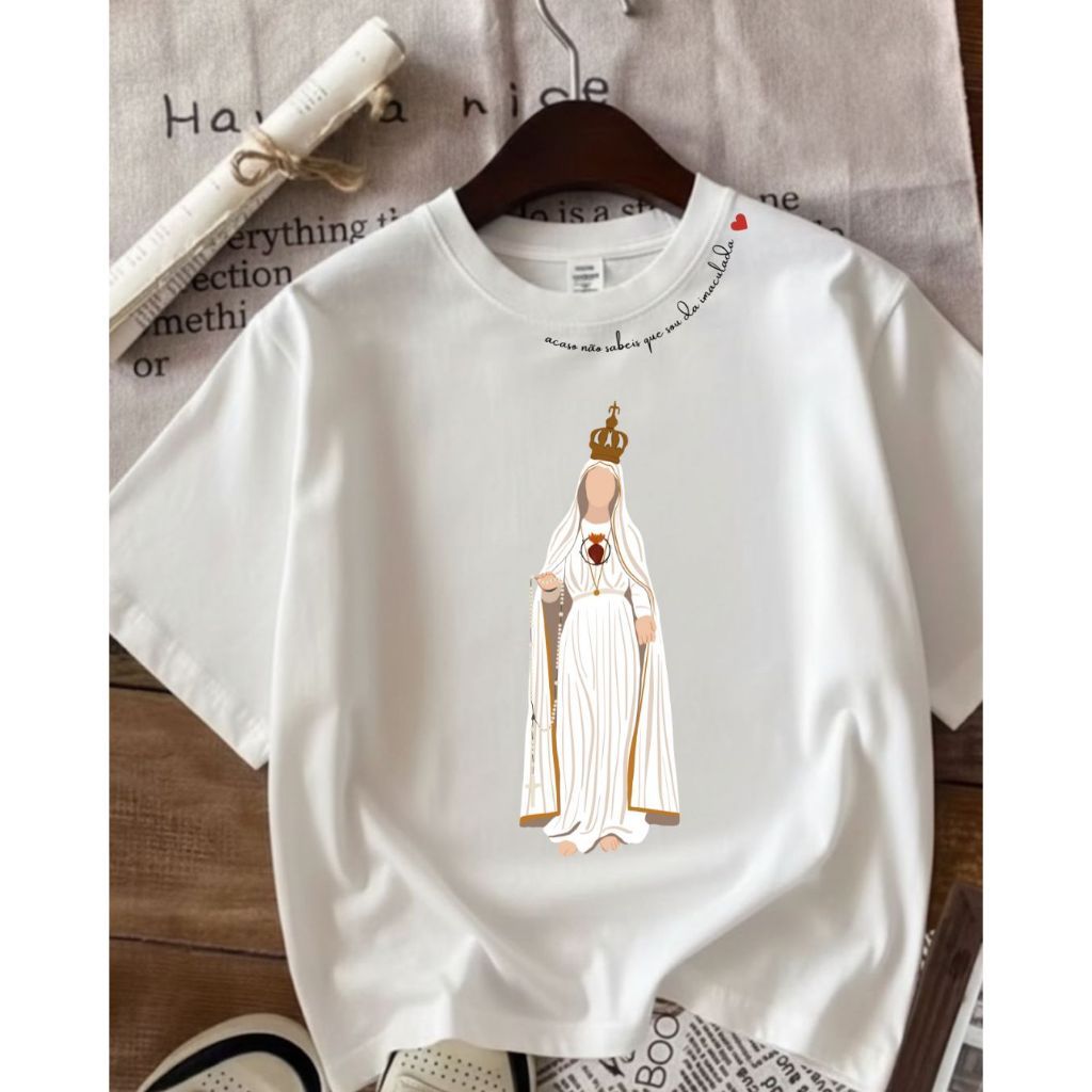 Camiseta Nossa Senhora de Fátima Entrega Rápida Camiseta religiosa em Oferta na Shopee