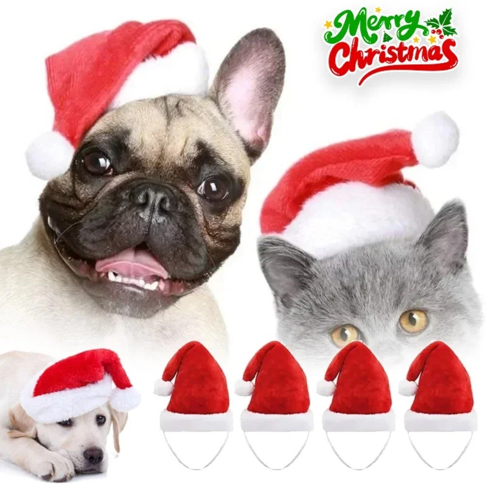 Deluxe Pelúcia Natal Animal De Estimação Chapéu De Papai Noel Para Cães Gatos Feriado Festa Festiva Traje Foto Adereços