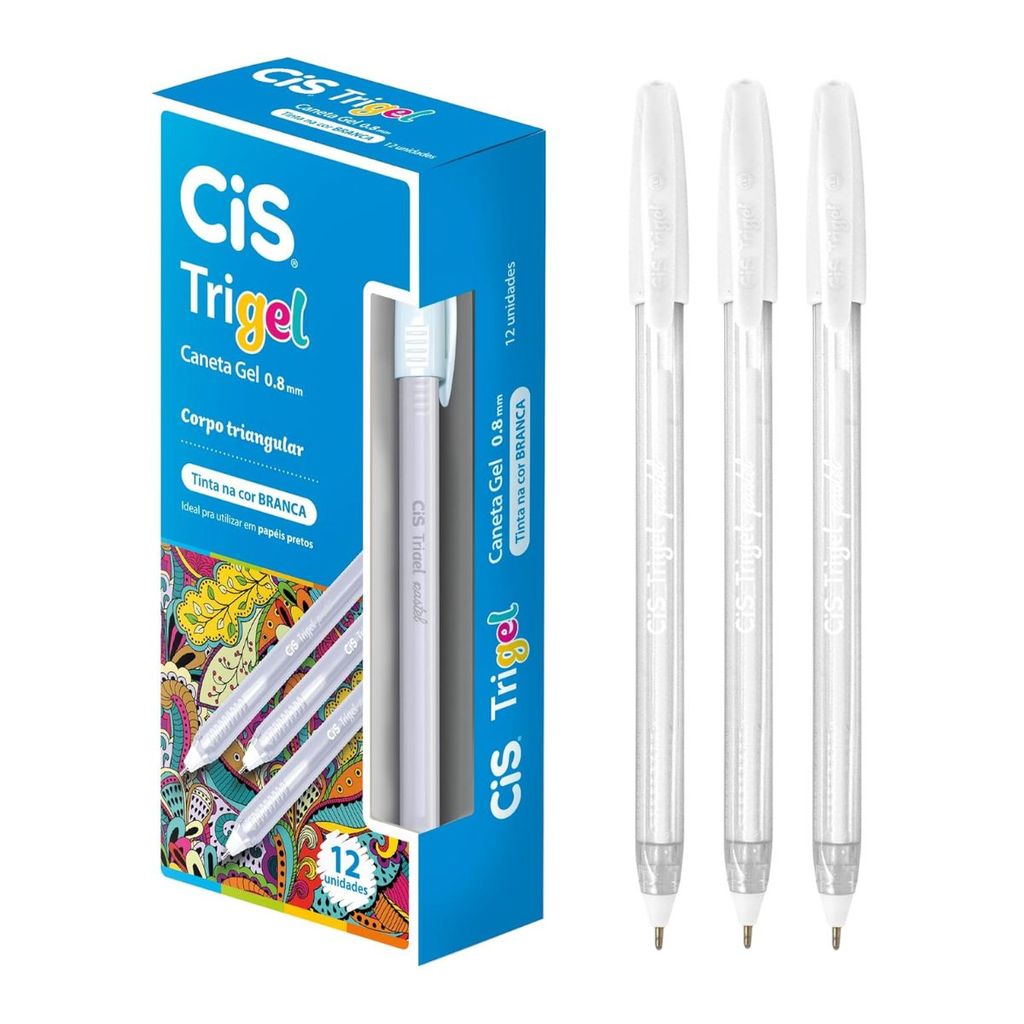 Kit 12 Canetas Gel Trigel Glitter Pastel Metálica Branca Ponta 0.8 Escolar Desenho Detalhes Aula