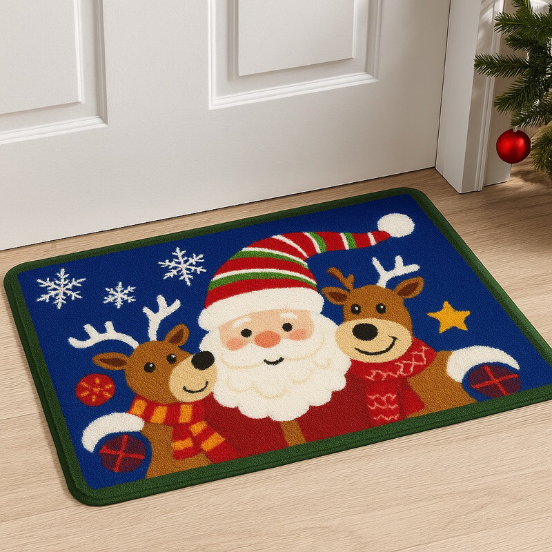 Tapete Natalino Porta 60x40 Antiderrapante Boucle Decorativo Casa Enfeite Natal Feliz Natal