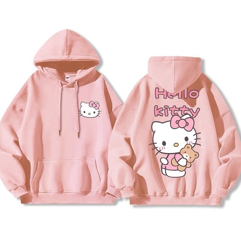 Hello Kitty Primavera Outono Bonito Dos Desenhos Animados Gatinho Impresso Moletom Com Capuz Feminino Casual Hello Kitty Primavera Outono Bonito Dos Desenhos Animados Gatinho Impresso Moletom Com Capuz Feminino Casual