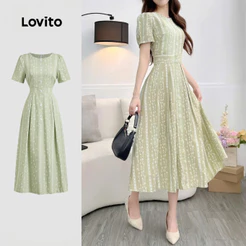 Lovito Elegante Dress Verde Primavera/verão Vestido Para Mulheres L149ED152