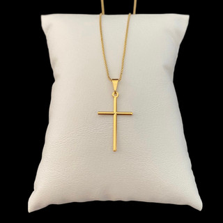 Corrente Veneziana + Pingente Cruz Palito 70 cm Banhados a ouro 18k Cordão Masculino e Crucifixo aço inox