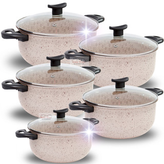 Jogo de Panelas Caçarolas 5 Peças Creme  Antiaderente Teflon Panelas Grande Cor Vanila