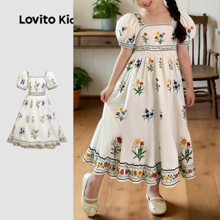 Lovito Kids Vestido Boho com Babado Na Bainha para Menina Vestido de primavera/verão L162LD198 em Oferta na Shopee
