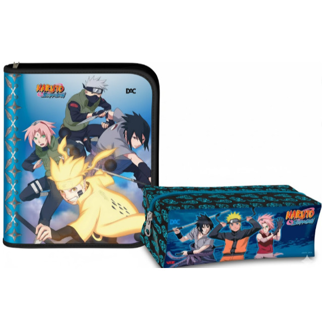 Kit Fichário Argolado Naruto 48Fls e 10 Divisórias + Estojo Grande PVC Naruto