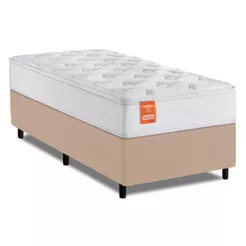 Cama Box Colchão Solteiro Molas Ensacadas Real 88x188x65cm Branco / Bege Inducol - Suporta até 130kg por Pessoa