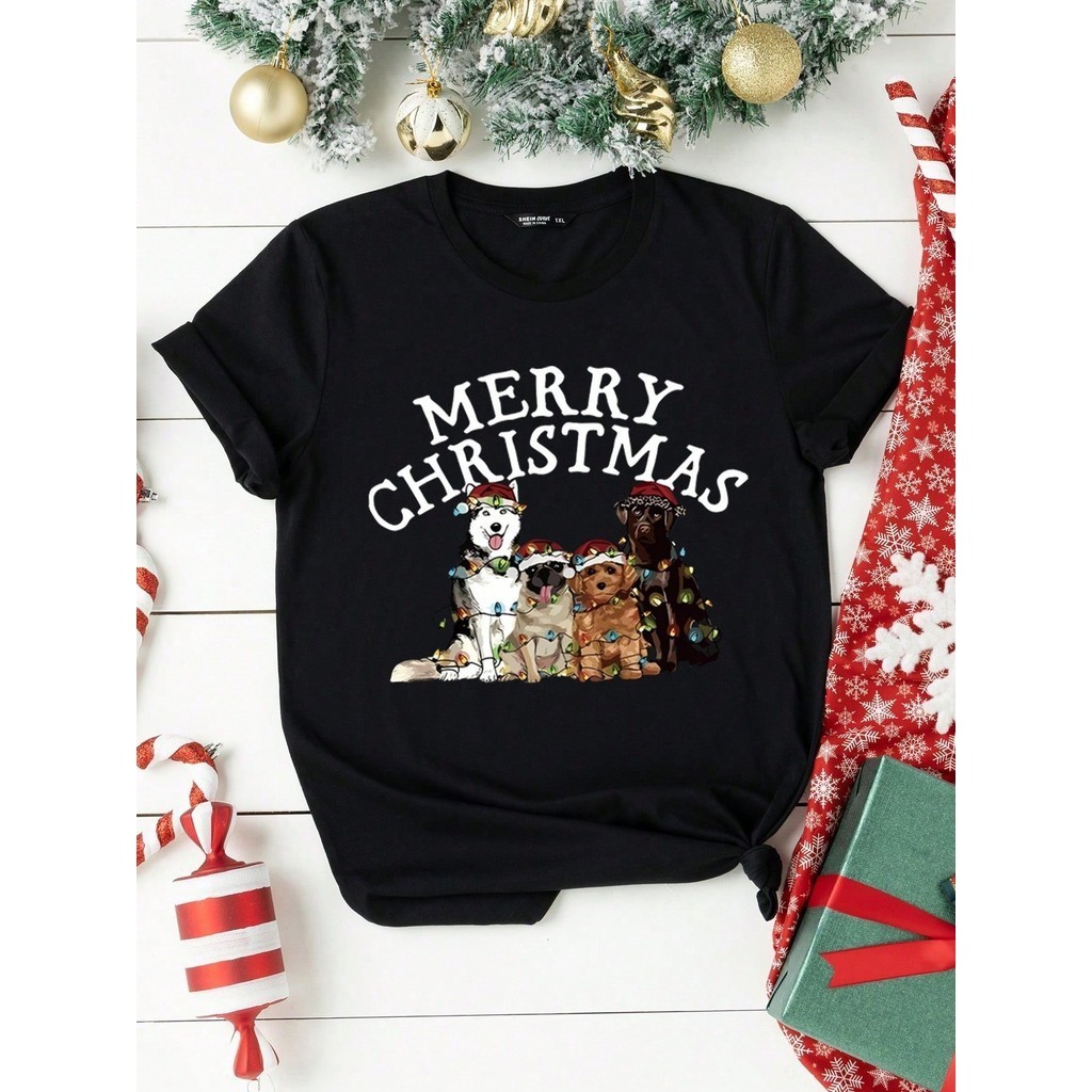 T-shirt Blusa Camiseta Casual    Festa Natal Dog Lançamento 2024  Imediato 100% Algodão - Envio Rapido