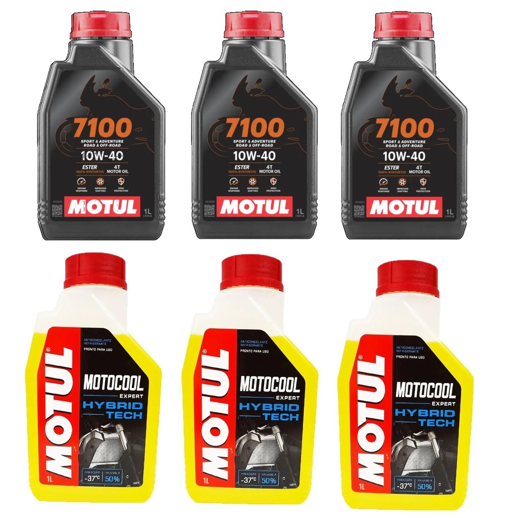 KIT TROCA DE OLEO MOTO 3X MOTUL 7100 10W40 + 3X MOTOCOOL EXPERT -37º ANTICONGELANTE YAMAHA MT 09 TRACER 900