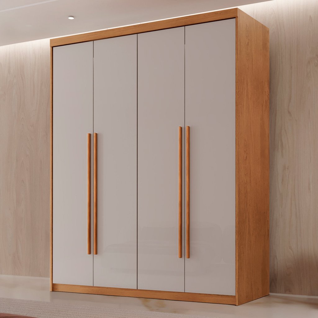Guarda Roupa Solteiro 4 Portas 2 Gavetas MDF Veracruz Naturalle/Off White em Oferta na Shopee
