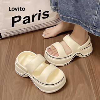 Lovito Casual Plain Thick Sole Flatcake Base Use-o ao ar livre Heighten Soft Flat Sandal para mulheres LFA58200 em Oferta na Shopee