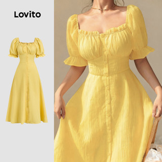 Lovito Vestido Longo Amarelo Elegante Com Botões Estilo Evangélico Para Mulheres Ideal Para a Primavera/verão LBL29165 em Oferta na Shopee
