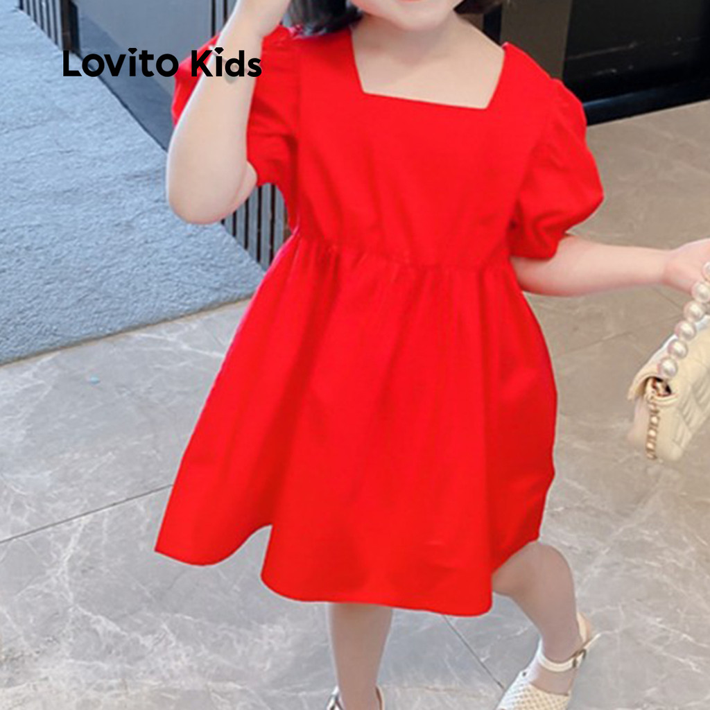 Detalhes do Lovito Vestido Infantil Casual Com Laço Para Festa De Natal Primavera/verão Vermelho Para Meninas LNL123239
