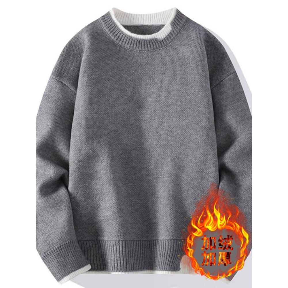 F Suéter falso de duas peças masculino outono inverno na moda engrossado solto em torno do pescoço camisa de fundo de ma