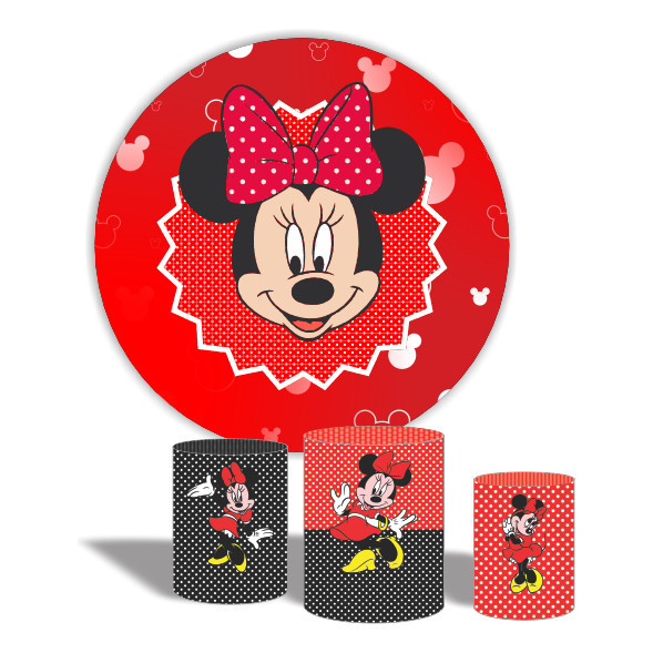 Kit Painel + 3 Capas Sublimação De Festa  Minnie