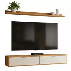 Rack Tv 75 Pol. Suspenso 180cm 2 Portas Lila Branco/Cinamomo Z49 - Mpozenato