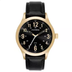 Relógio Masculino Dourado Mondaine Casual Com Pulseira de Couro 99626GPMVDH2 Relógio Masculino Original