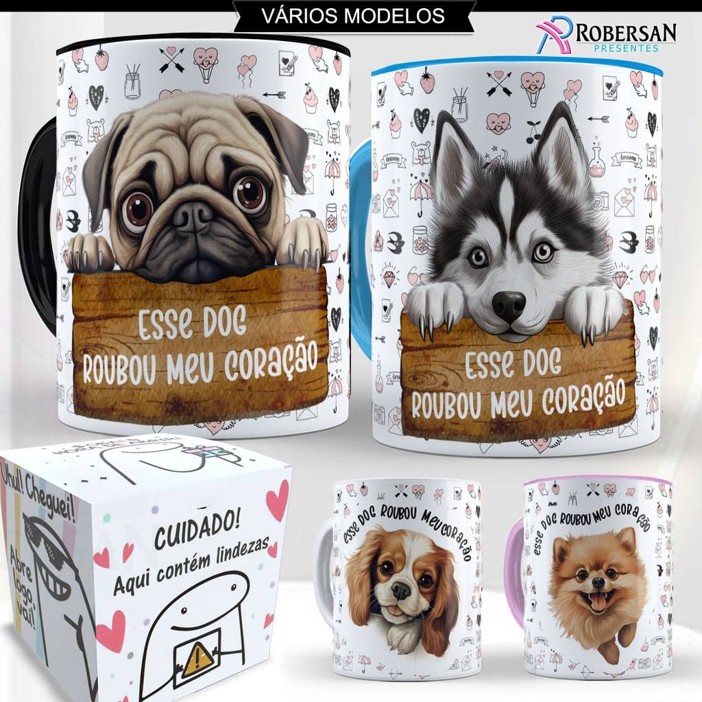 Caneca de Porcelana Raças de Cachorro Cães Cachorrinho Pet Lover Dog Salsicha Caramelo Presente