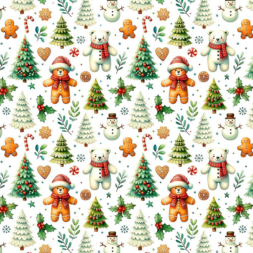 Tecido Tricoline Digital Ursos e Árvores - Contos de Natal  - Peripan - 50 x 150 cm