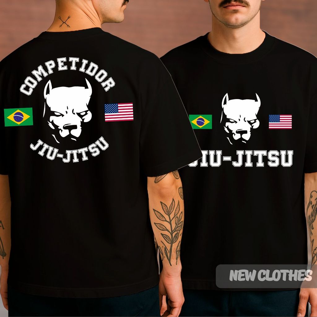 Camiseta Unissex Jiu Jitsu Luta Arte Suave Pit Bull Treino Oss Foco Família Gracie