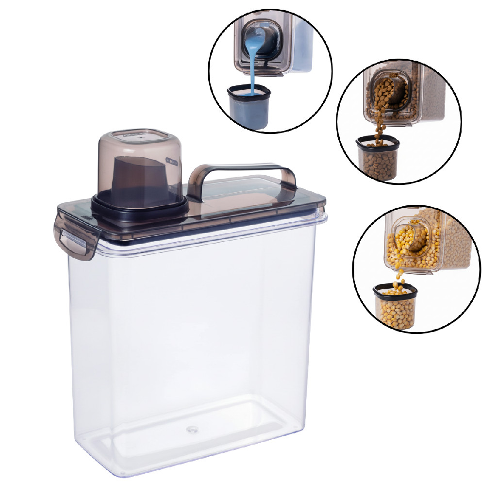 Dispenser Pote Hermético Organizador Porta Cereais Mantimentos Ração Sabão em Pó Líquido Cozinha Lavanderia Despensa