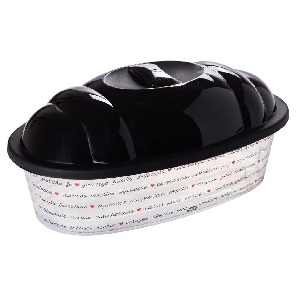 Porta Pão Serve Pão com Tampa Plástico Preto Palavras Plasútil em Oferta na Shopee