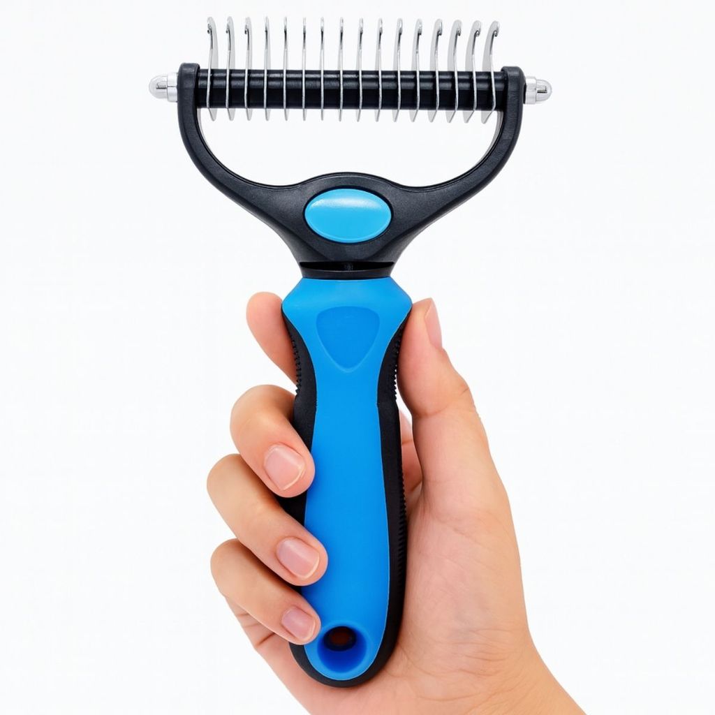 Desembolador Escova para Cachorro Gato Pet Pente Removedor de Pelo Subpelo Rake Anti Embolo Aço Azul