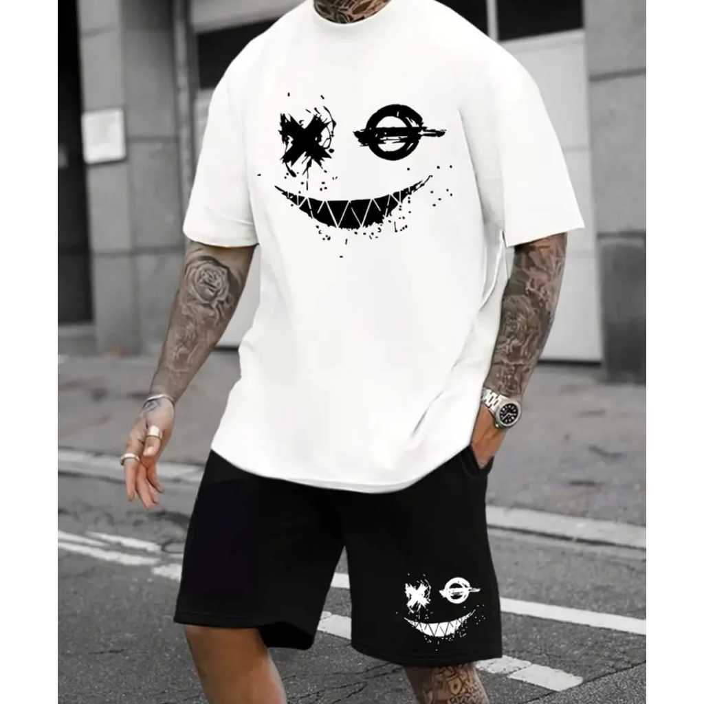 KIt Camiseta Algodão Premium + Short Moletom Conjunto Streetwear SMILE Masculino Lançamento