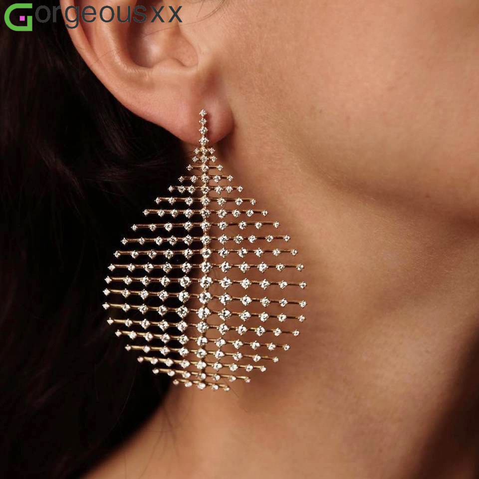[Gorgeousxx] Brinco De Gota De Água Exagerada De 1 Peça Para Mulheres , Joias De Festa Com Strass Completo