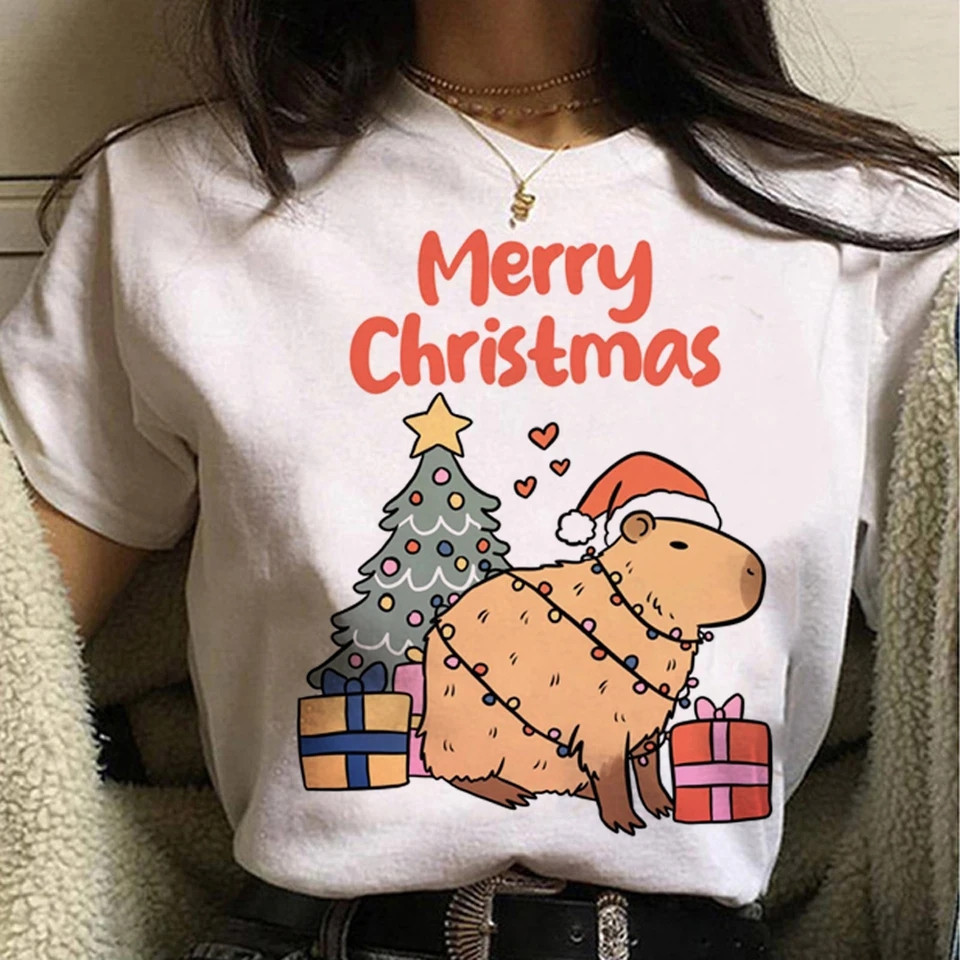 Camiseta Estampa Capivara Natal Merry Christmas - Camisa de Malha 100% Algodão - Envio Imediato - Polar Clothing Store