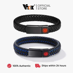 Pulseira Vnox Medical Symbol , Couro Magnético E Aço , Presente De Natal Personalizado Para Ele