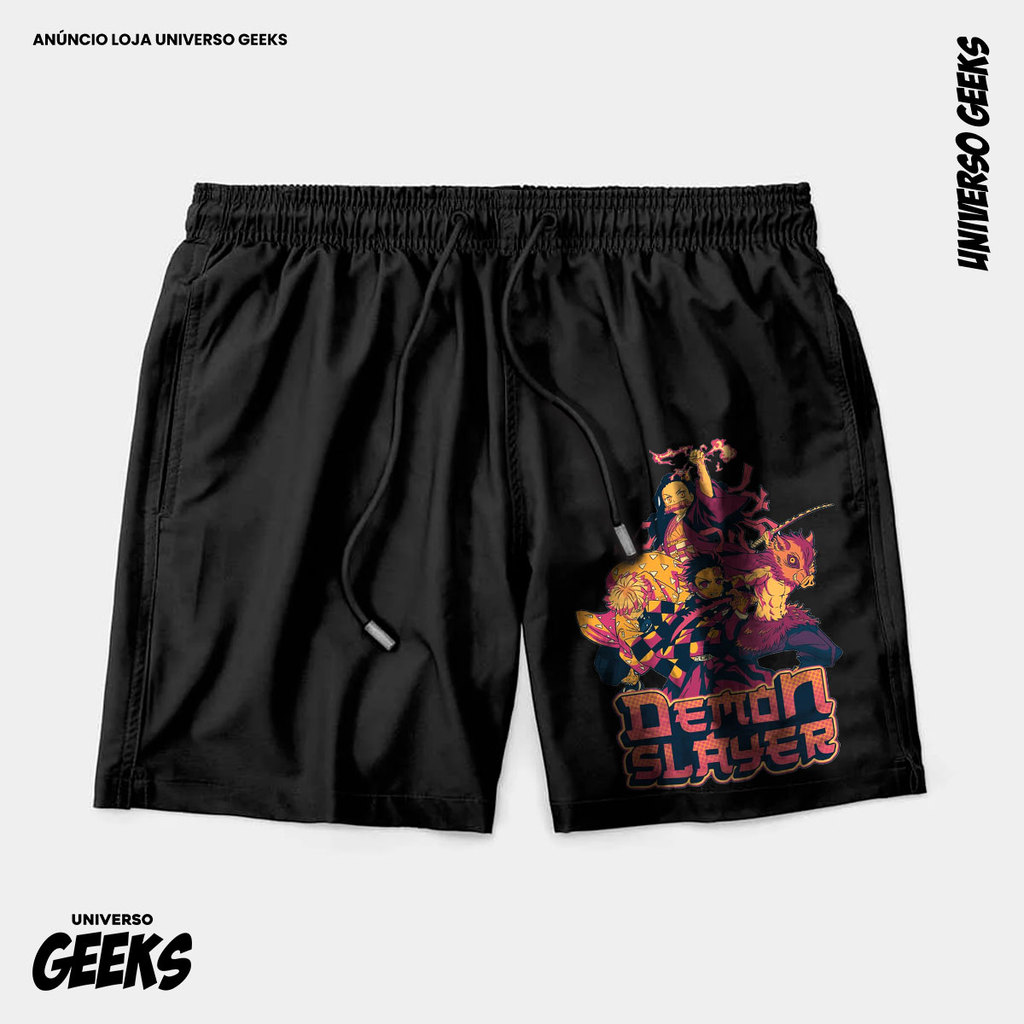 Bermuda Tactel Demon Slayer Trio Principal Short Confortável Com Elastano Ideal Lazer Treino Esportes Praia