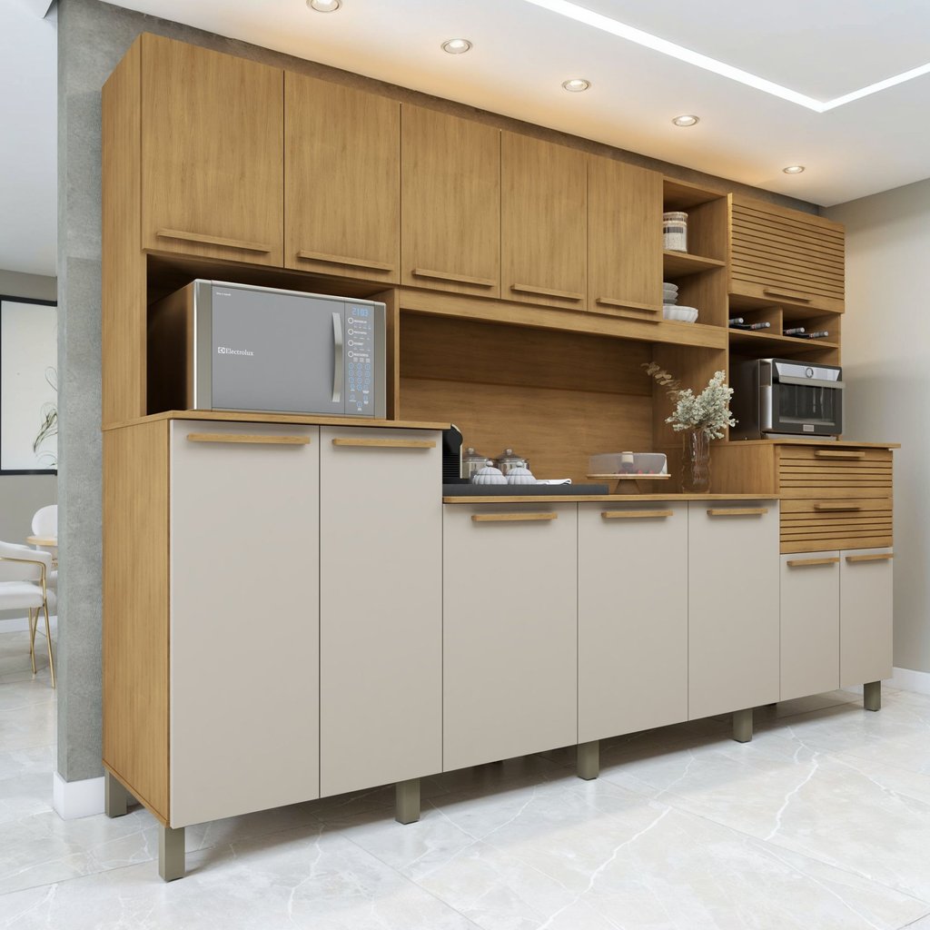 Armário de Cozinha 13 Portas 2 Gavetas Capitólio Cinamomo/Off White em Oferta na Shopee