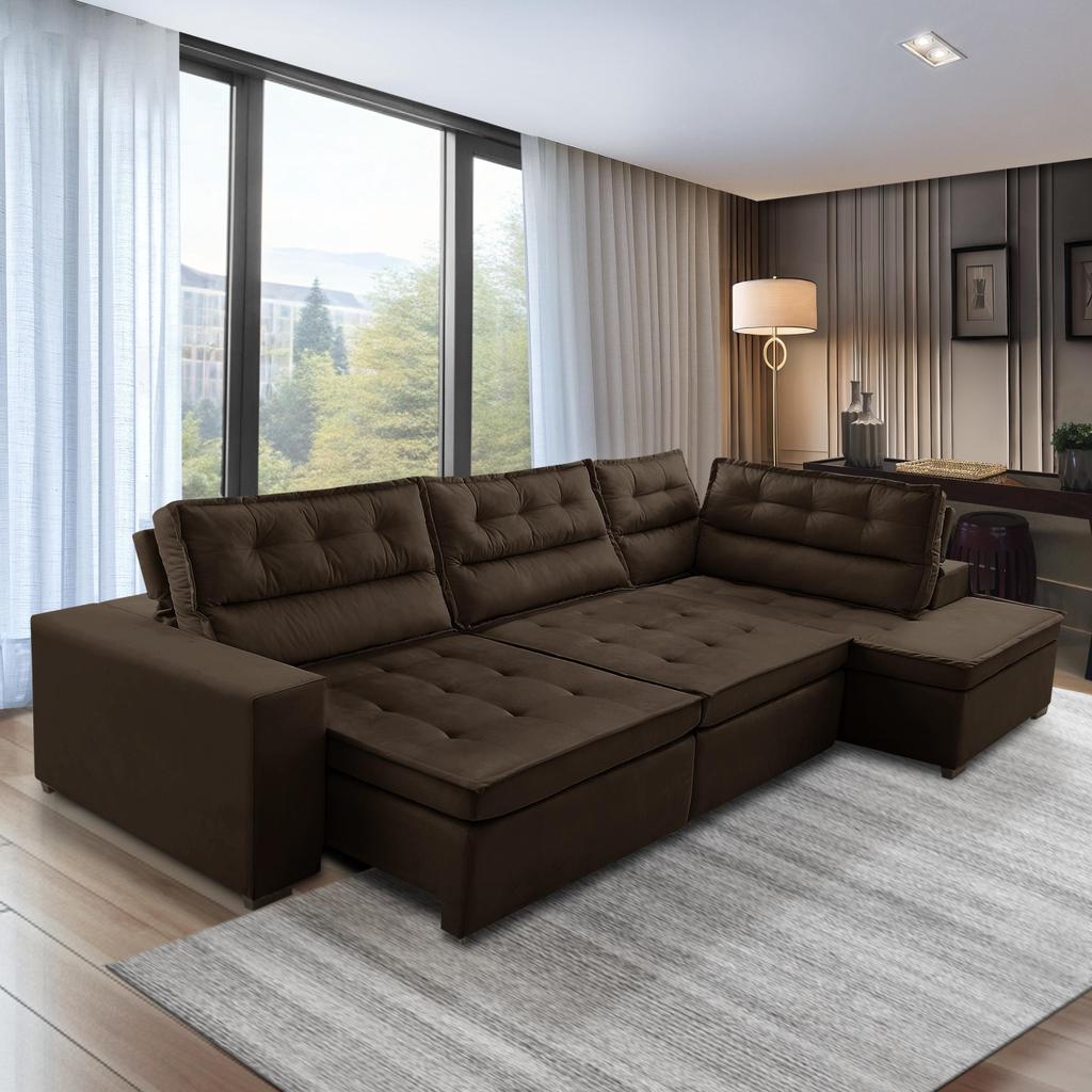 Sofá de Canto Retrátil e Reclinável com Molas 3,40x2,00 Virginia Suede Adonai Estofados em Oferta na Shopee