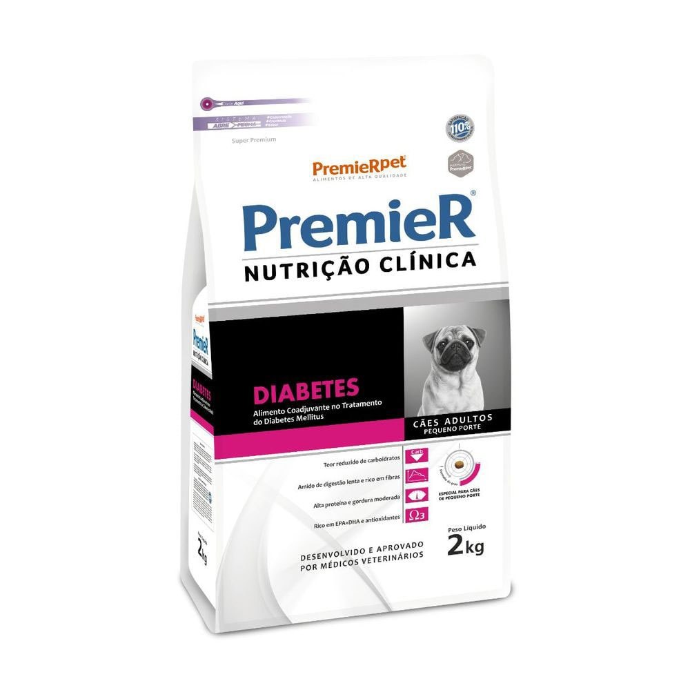 Ração Premier Nutrição Clínica para Cães Adultos de Raças Pequenas Diabetes 2kg