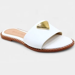 Rasteira Cia do Porto Estilo Dourado Feminina - Branco