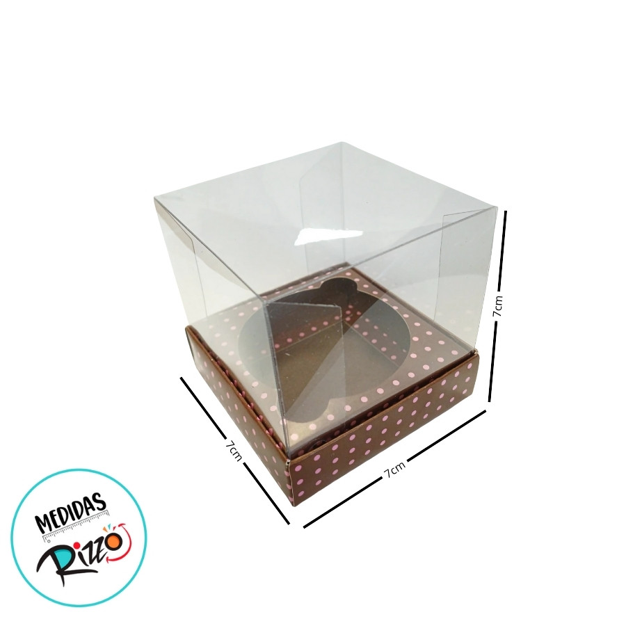 Caixa Mini Bolo M (7x7x7cm) Marrom com Bolinhas Rosa - 10 unidades - Assk - Rizzo