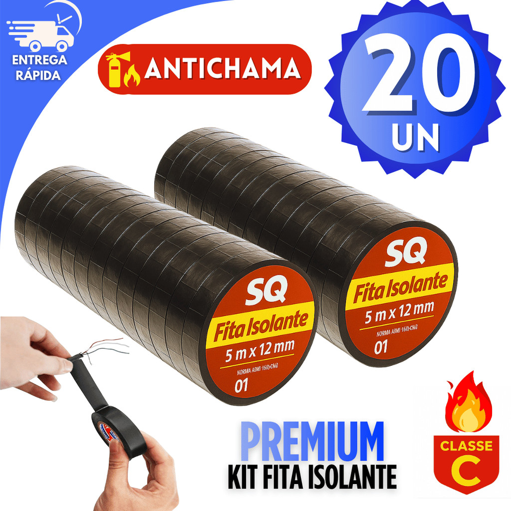 Kits 20 / 15 / 10 / 5 Fita Isolante Preta 5 metros Segurança Antichamas Para Eletricista Uso Domestico E Industrial