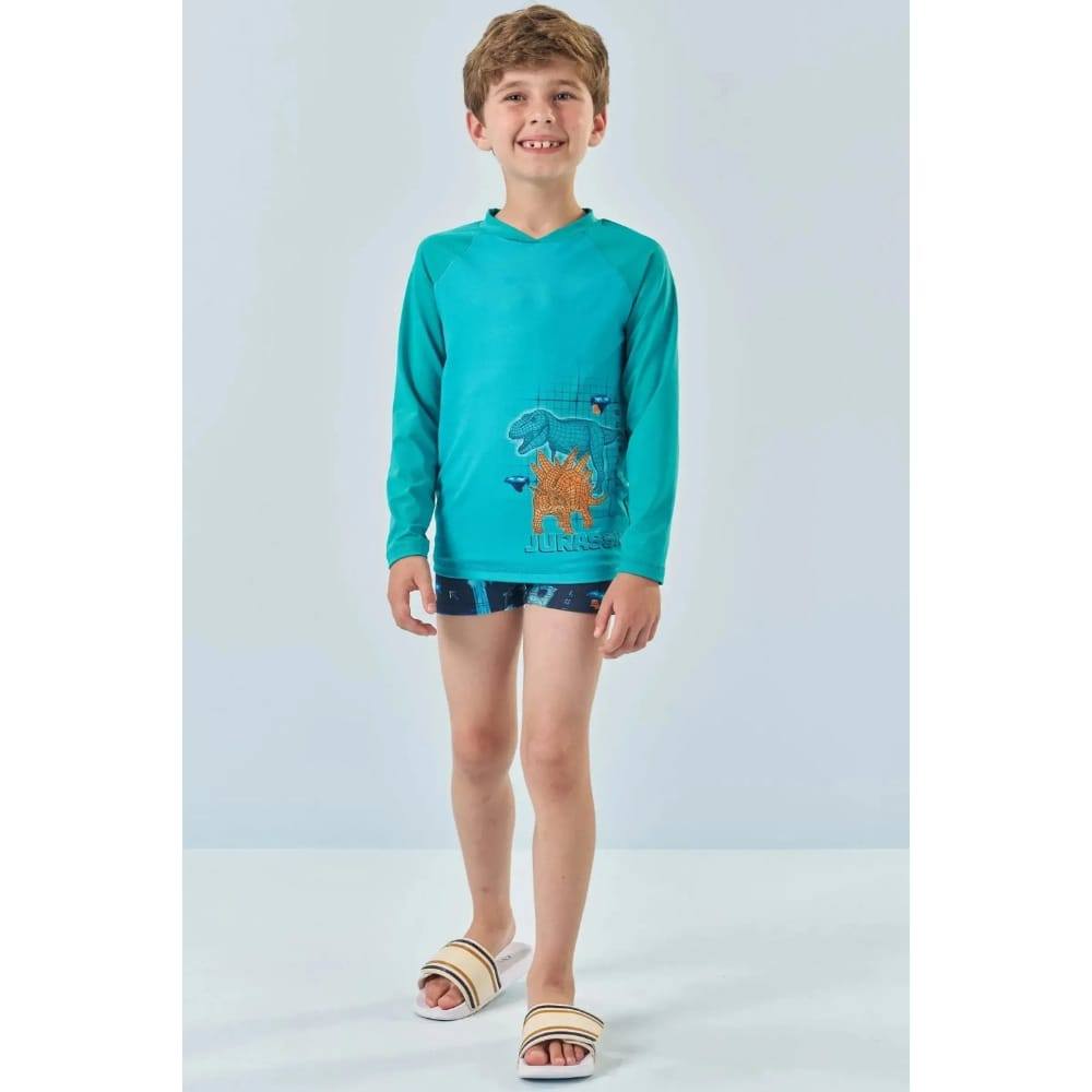 Conj. Dino Camiseta e Sunga Malha UV Dry c/Proteção UV 50+ LucBoo Menino