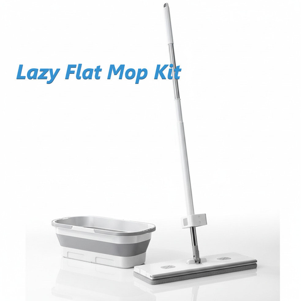 Lazy Rodo Esfregão Mop Flat Rotativo | Limpeza Seco & Molhado | Raspador Integrado- Sem Precisa Enxaguar à Mão