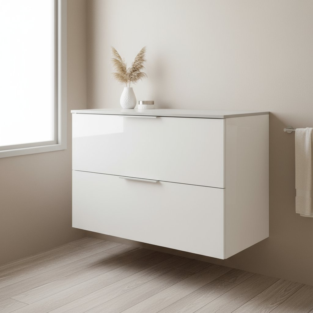 Gabinete para Banheiro Suspenso 3 Gavetas sem Cuba Pietra Branco/Branco Brilho em Oferta na Shopee