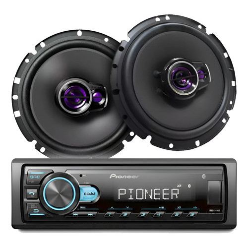 Kit Alto Falantes Pioneer 6 Polegada + Radio Mp3 Pionner Mvh 145BR Universal