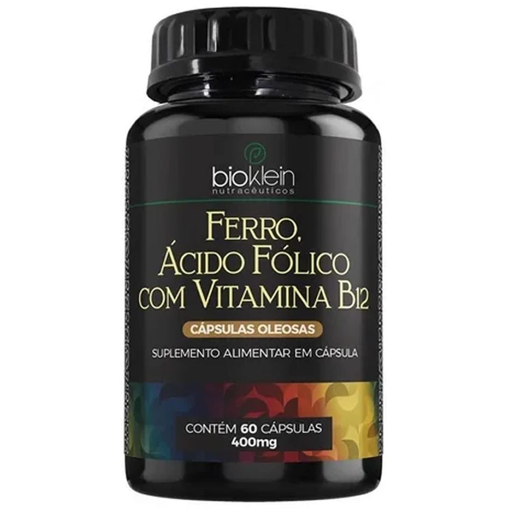 Ferro, Ácido Fólico e Vitamina B12 - 60 Cápsulas - Bioklein em Oferta na Shopee