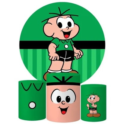 Kit Capas Painel Redondo E Capas De Cilindro Sublimados Decoração Tema Cebolinha