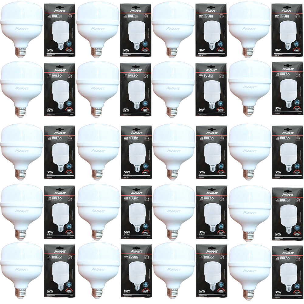 Kit 20 Lâmpada Bulbo HP 50W Luz Branco Frio 6500K Bivolt 127v 220v Iluminação Comercial